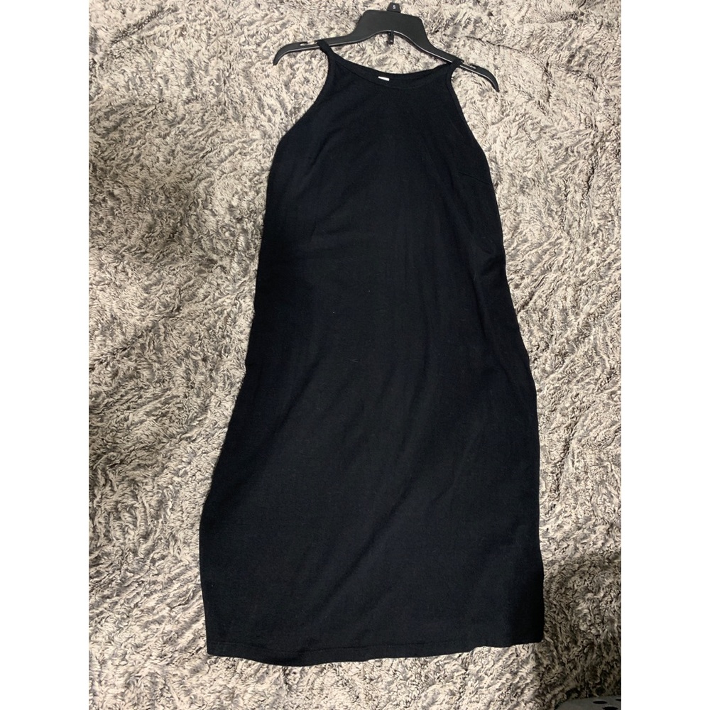 Black midi side slit high neck sleeveless dress